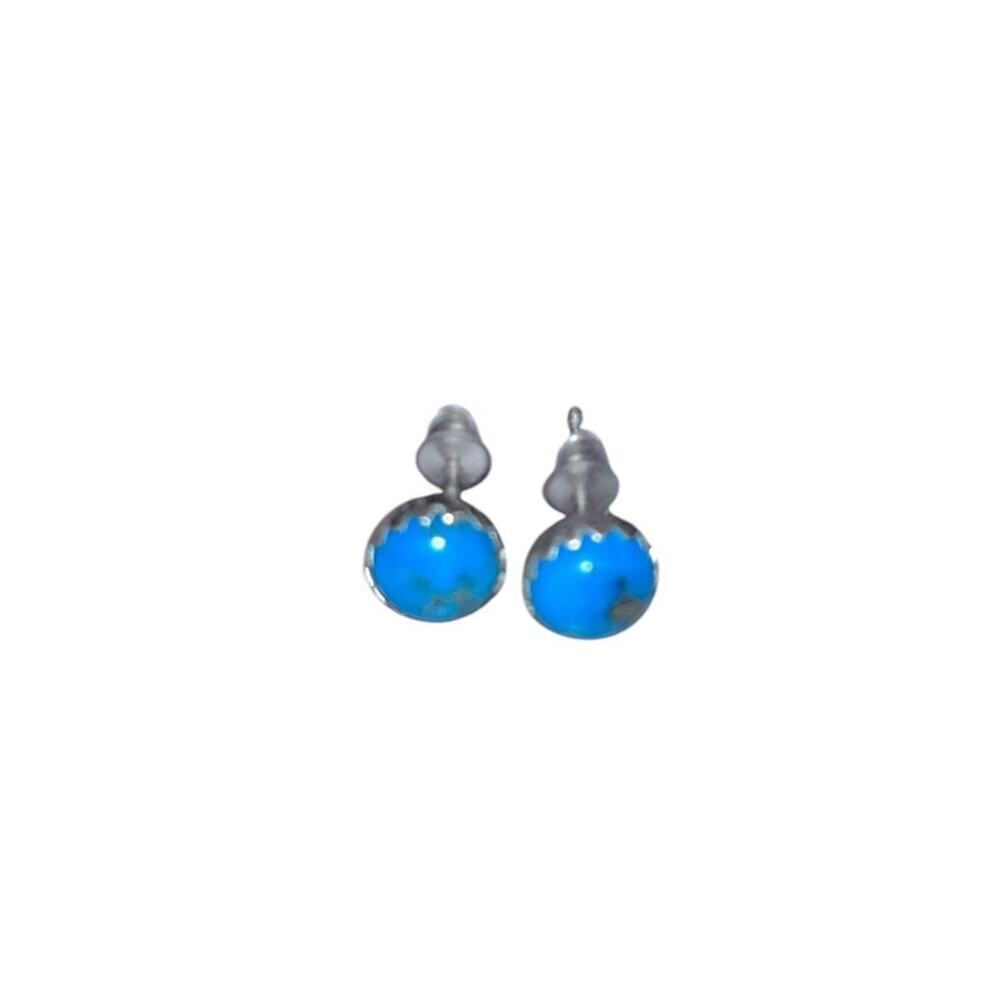 Sterling Silver And Kingman Turquoise Hand Crafted Stud Post Earrings New